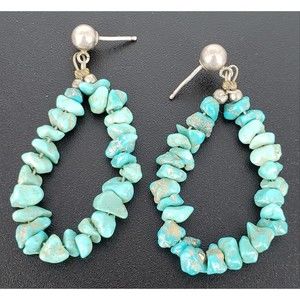 Turquoise  Chips Teardrop Earrings .925 Sterling Silver Post